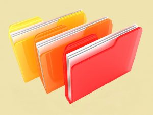 3d illustration of three folders ornage and red colors